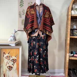 Vtg Floral Button Front Maxi Skirt Fairy Cottage Coastal Cowgirl Whimsigoth M